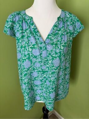Sonoma Green Floral Cap-Sleeve V-Neck Top